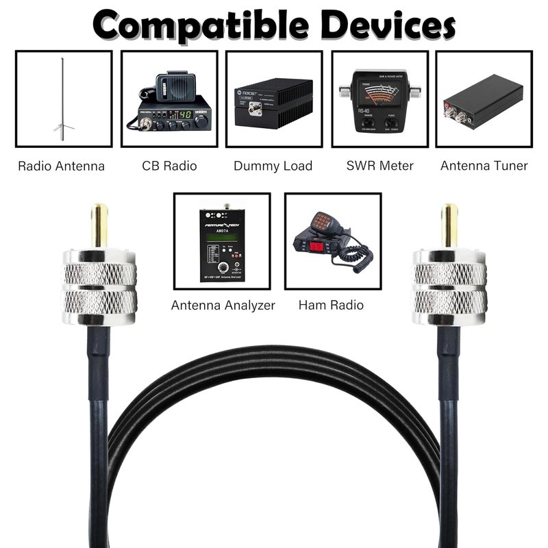 Rydocyee CB Coax Cable 25 Feet Solid Copper, UHF Male PL-259 to UHF Male PL-259 Low Loss, RG58 Coaxial Cable 50 Ohm Coax for CB Radio, Ham Radio, SWR Meter, Police Scanner, Antenna Tuner (25FT) - Image 5